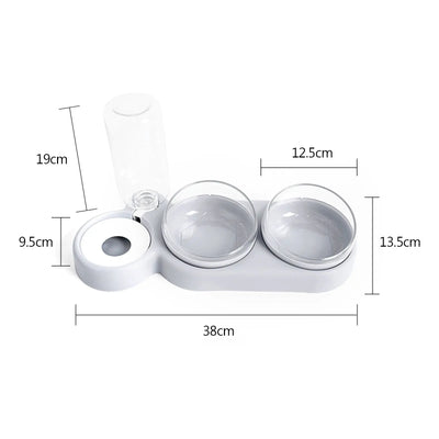Pet Bowl Double Bowls Food Water Feeder with Auto Water Dispenser