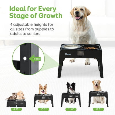 Pawque 2-In-1 Elevated Dog Bowls Slow Feeder with 304 Stainless Steel Dog Water Bowl, 67Oz Non-Slip Adjustable Raised Dog Food Bowl Stand for Dogs
