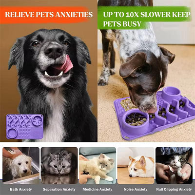 Slow Feeder 3 in 1 Dog Bowl & Licking Mat for Good Health & Mental Stimulation