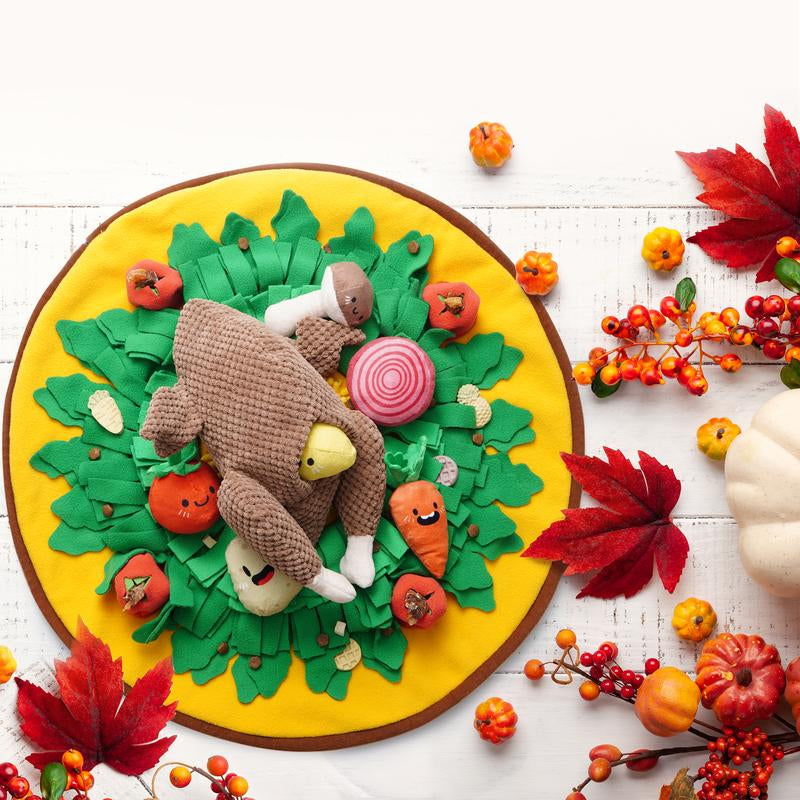 Nocciola 7-In-1 Thanksgiving Turkey Dog Toy,Big Turkey Puzzle Toy with 6 Squeaky Veggie Plush Toy, Interactive Enrichment Dog Toys for All Breeds