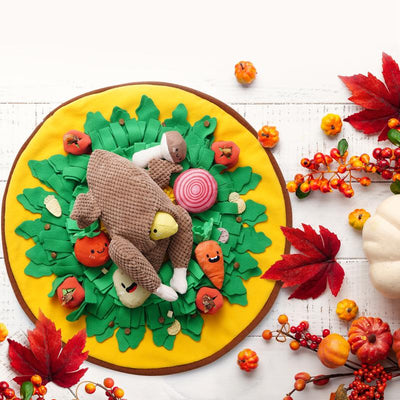 Nocciola 7-In-1 Thanksgiving Turkey Dog Toy,Big Turkey Puzzle Toy with 6 Squeaky Veggie Plush Toy, Interactive Enrichment Dog Toys for All Breeds