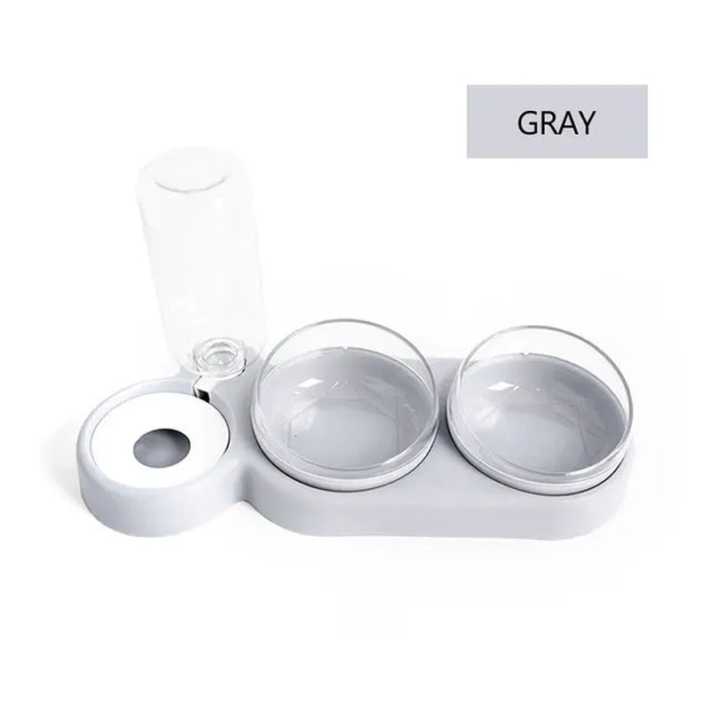 Pet Bowl Double Bowls Food Water Feeder with Auto Water Dispenser