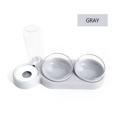 Pet Bowl Double Bowls Food Water Feeder with Auto Water Dispenser