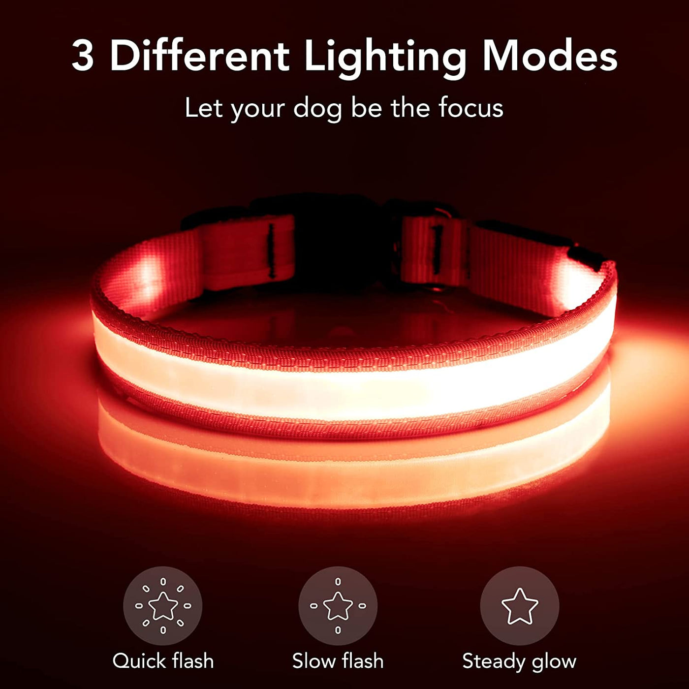 LED Light up Dog Collar Adjustable USB Rechargeable Super Bright Safety Light Glowing Collars for Dogs(Medium,Red)