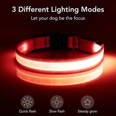 LED Light up Dog Collar Adjustable USB Rechargeable Super Bright Safety Light Glowing Collars for Dogs(Medium,Red)