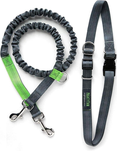 Mighty Paw Hands Free Dog Leash | Bungee Waist Leash for Dog Walking. Pet Running Hands Free Tether for Large, Medium & Small Breeds. Pet Waist Belt (36" - 48") up to 150 Lbs - Gray