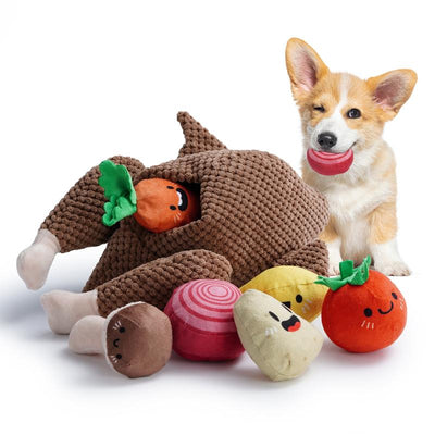 Nocciola 7-In-1 Thanksgiving Turkey Dog Toy,Big Turkey Puzzle Toy with 6 Squeaky Veggie Plush Toy, Interactive Enrichment Dog Toys for All Breeds