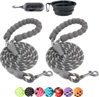 2 Packs 5FT Dog Leash with Comfortable Padded Handle and Highly Reflective 