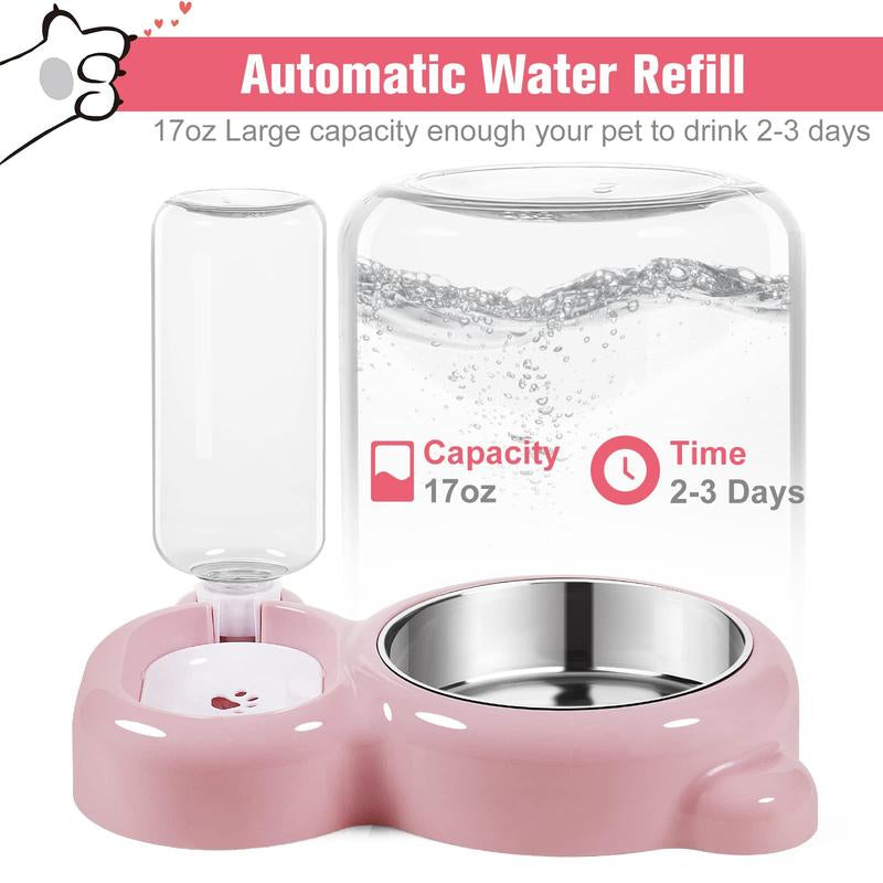 Pet Feeding Set with Water Dispenser and Stainless Steel Bowls for Dogs and Cats