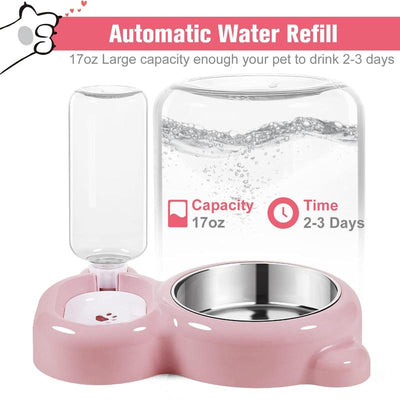Pet Feeding Set with Water Dispenser and Stainless Steel Bowls for Dogs and Cats