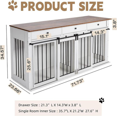 Dog Crate Furniture Large Breed Wooden Dog Kennel with Room Divider & 3 Drawer,Double Doors 