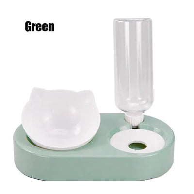 Pet Bowl Double Bowls Food Water Feeder with Auto Water Dispenser