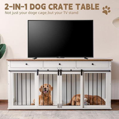 Dog Crate Furniture Large Breed Wooden Dog Kennel with Room Divider & 3 Drawer,Double Doors 