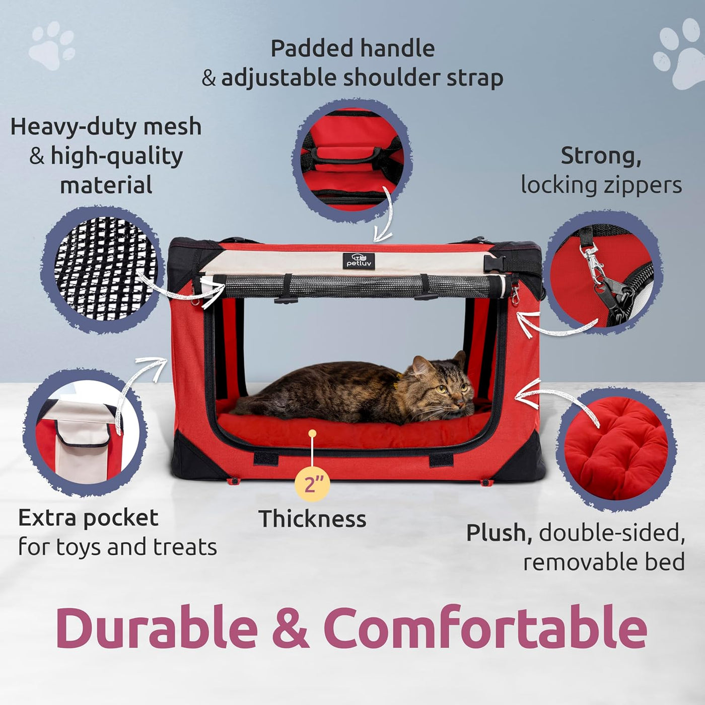 Large Cat Carrier & Dog Carrier for 2 Cats or Medium Dog. Soft Sided and Collapsible 