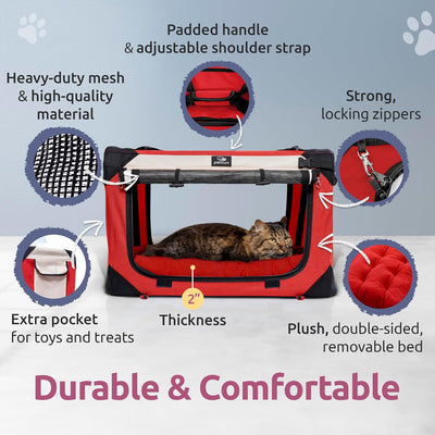 Large Cat Carrier & Dog Carrier for 2 Cats or Medium Dog. Soft Sided and Collapsible 