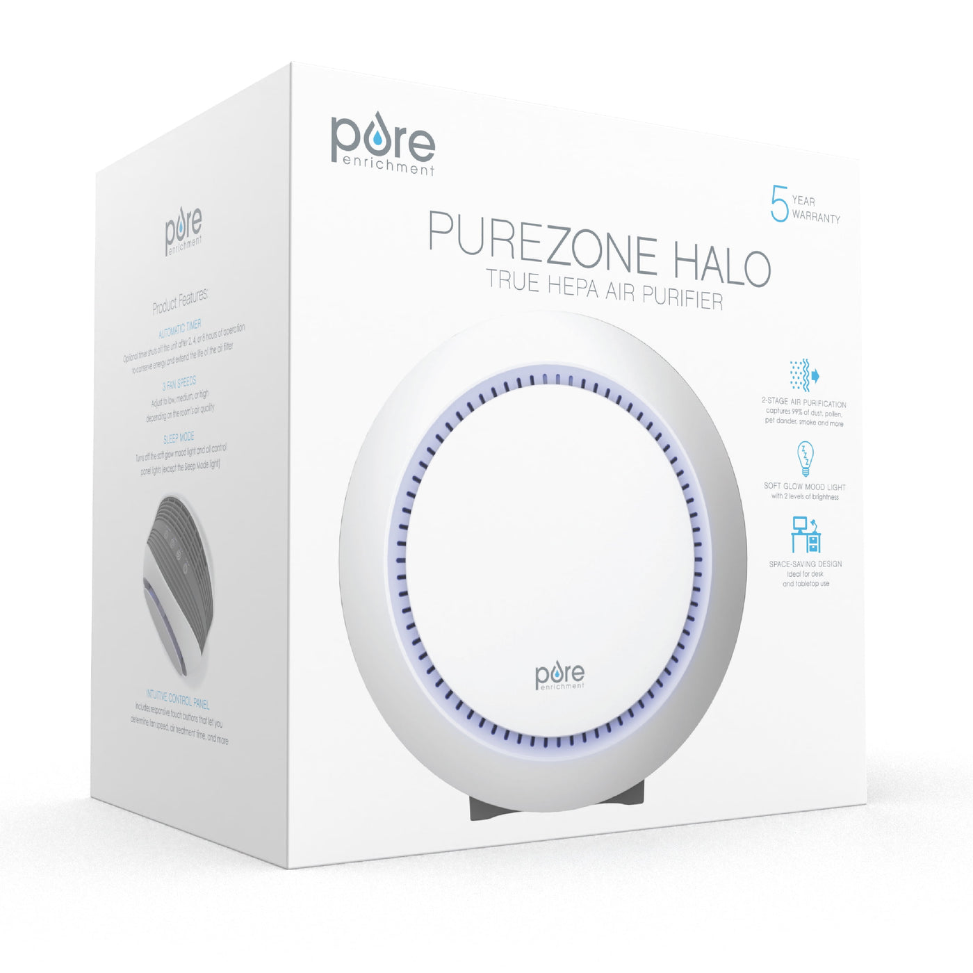 Purezone Halo Medium Room Air Purifier with 2 Stage Filtration - Graphite