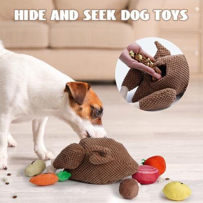 Nocciola 7-In-1 Thanksgiving Turkey Dog Toy,Big Turkey Puzzle Toy with 6 Squeaky Veggie Plush Toy, Interactive Enrichment Dog Toys for All Breeds