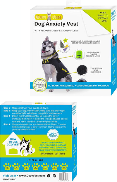 Cozyvest® Dog Anxiety Vest 3-In-1 Music & Aromatherapy Shirt, Relaxing Sound & Essential Oil Scent Jacket, Fireworks Thunder Separation & Thunderstorm Canine Stress Relief Coat (Gray, XL [65-110 Lbs])