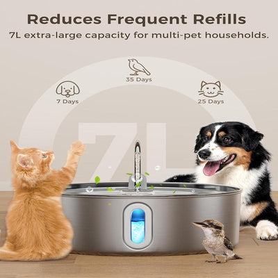 Dog Water Fountain for Large Dogs 7L/236Oz Stainless Steel Multi-Filtration Pet Fountain with Ultra-Quiet Pump