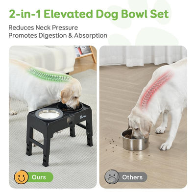 Pawque 2-In-1 Elevated Dog Bowls Slow Feeder with 304 Stainless Steel Dog Water Bowl, 67Oz Non-Slip Adjustable Raised Dog Food Bowl Stand for Dogs