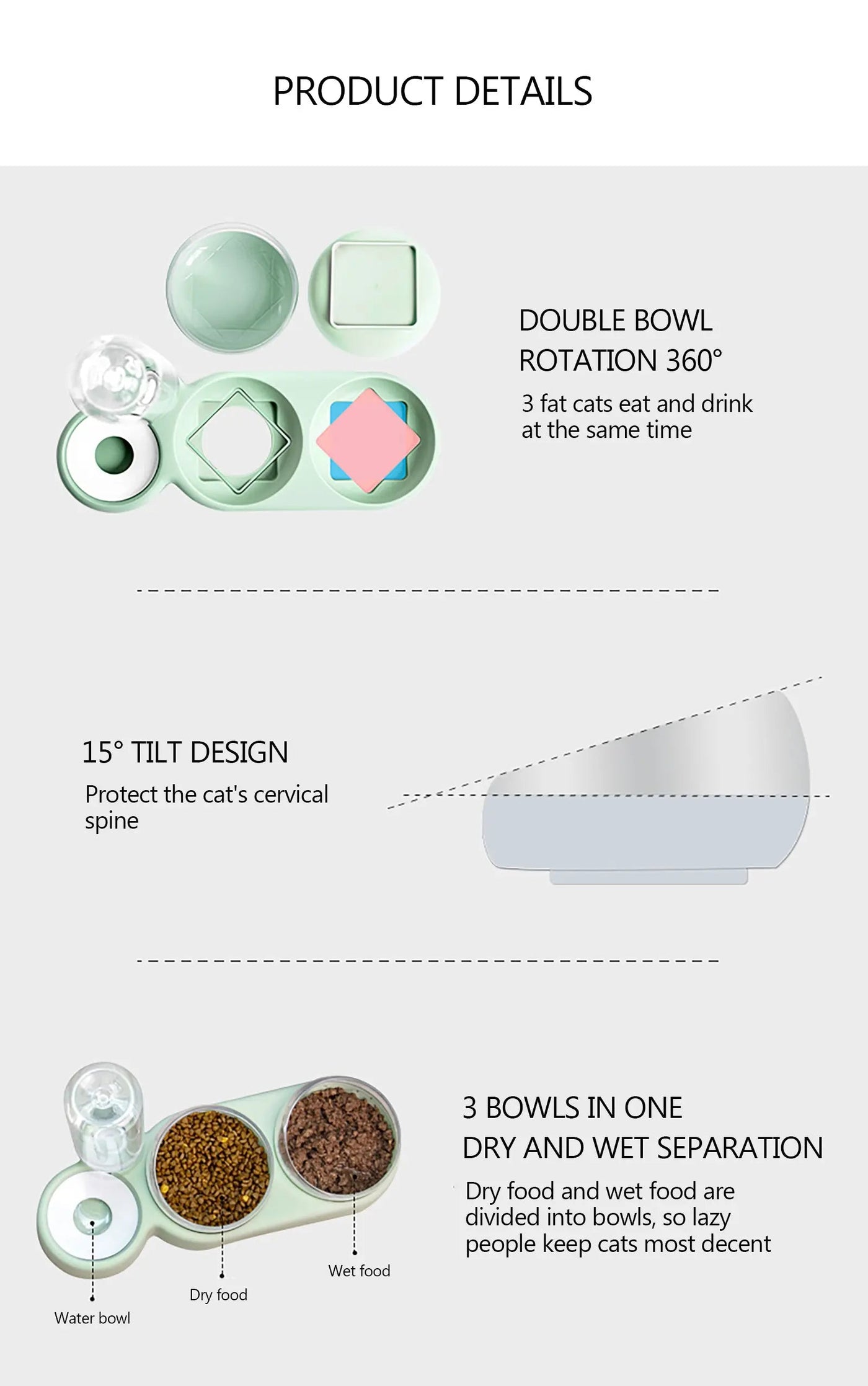 Pet Bowl Double Bowls Food Water Feeder with Auto Water Dispenser
