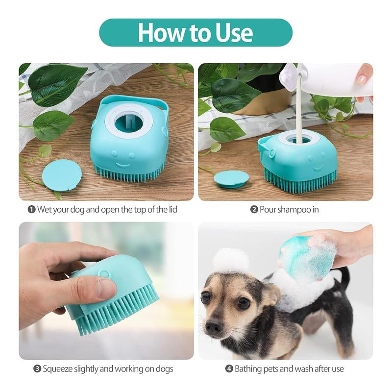 2Pack Dog Bath Brush Soft Silicone Pet Shampoo Massage Dispenser Grooming 