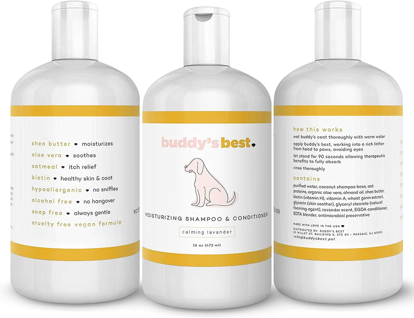 Calming Lavender Dog Shampoo for your Sensitive Canine - Skin-Friendly, Oatmeal Dog Shampoo and Conditioner for Dry and Sensitive Skin - Moisturizing Puppy Wash Shampoo, Calming Lavender Scent, 16Oz