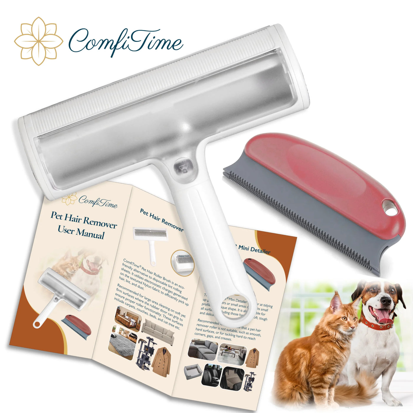 Pet Hair Remover - Pet Hair Roller & Detailer Set, Reusable Lint Roller 