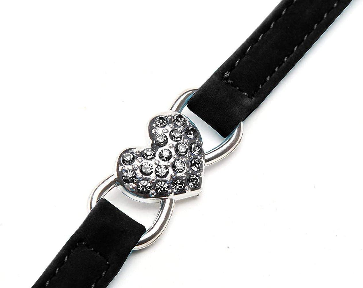 4 Soft Velvet Cat Adjustable Collars with Crystal Heart Charm and Bells 8-11 Inches(Black+Red+Pink+Blue)