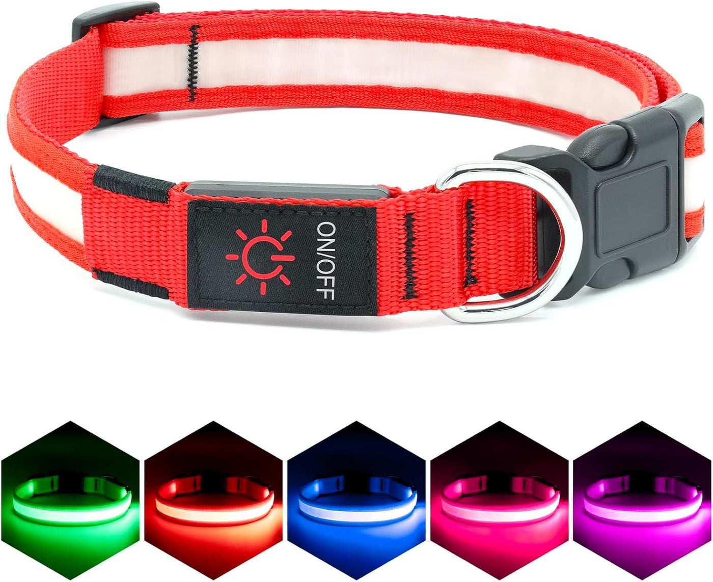 LED Light up Dog Collar Adjustable USB Rechargeable Super Bright Safety Light Glowing Collars for Dogs(Medium,Red)