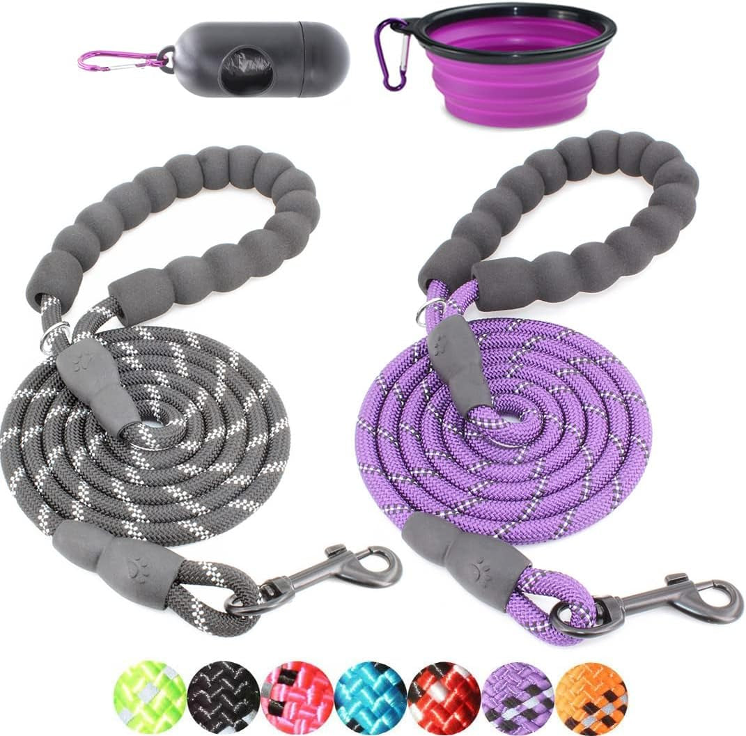 2 Packs 5FT Dog Leash with Comfortable Padded Handle and Highly Reflective 