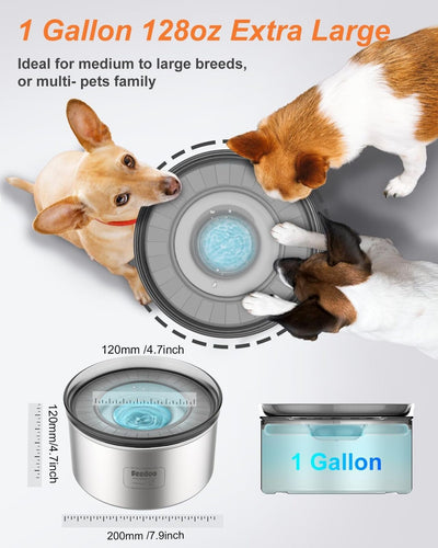 1Gallon Dog Water Bowl, 3.8L No Spill Water Bowl  Stainless Steel 