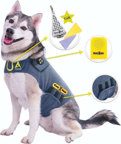 Cozyvest® Dog Anxiety Vest 3-In-1 Music & Aromatherapy Shirt, Relaxing Sound & Essential Oil Scent Jacket, Fireworks Thunder Separation & Thunderstorm Canine Stress Relief Coat (Gray, XL [65-110 Lbs])
