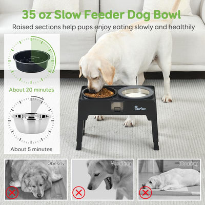 Pawque 2-In-1 Elevated Dog Bowls Slow Feeder with 304 Stainless Steel Dog Water Bowl, 67Oz Non-Slip Adjustable Raised Dog Food Bowl Stand for Dogs