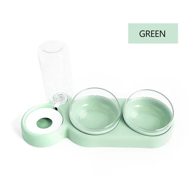 Pet Bowl Double Bowls Food Water Feeder with Auto Water Dispenser