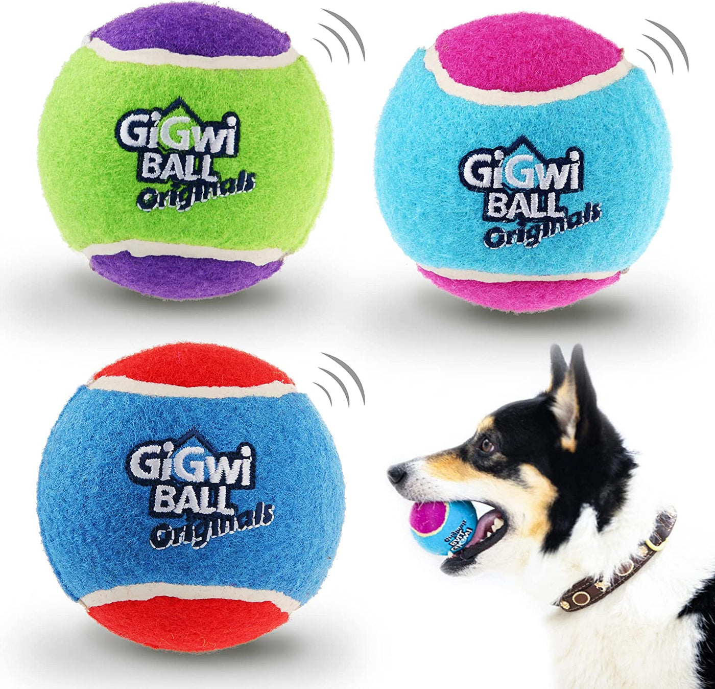 (3 Pack)Tennis Balls for Dogs, Squeaky Dog Tennis Balls for Exercise, High Bouncy Dog Balls Bright Colors 2.5 Inches