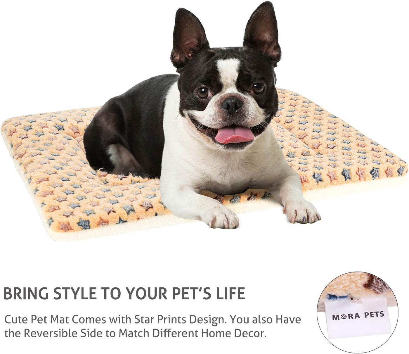 Dog Crate Pad - Ultra Soft Pet Bed with Cute Star Print, , Reversible Fleece Kennel Liner, Cat Bed 23 X 18 Inch Brown