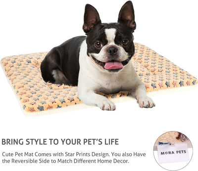 Dog Crate Pad - Ultra Soft Pet Bed with Cute Star Print, , Reversible Fleece Kennel Liner, Cat Bed 23 X 18 Inch Brown