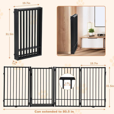 Foldable Free Standing Dog Gate with Door , Extra Wide Indoor Dog Fence, 31.5'' Height 