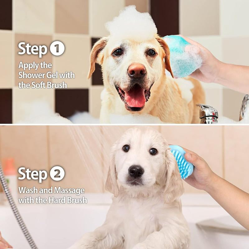 2Pack Dog Bath Brush Soft Silicone Pet Shampoo Massage Dispenser Grooming 