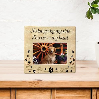 Pet Memorial Ceramic Picture Frame - No Longer by My Side Forever in My Heart -