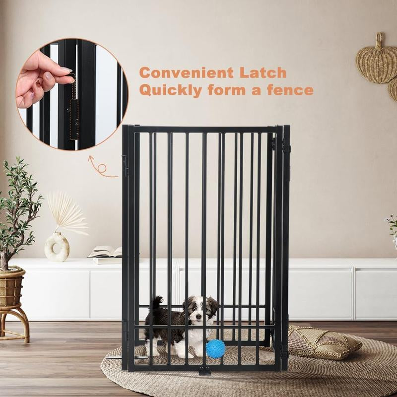 Foldable Free Standing Dog Gate with Door , Extra Wide Indoor Dog Fence, 31.5'' Height 