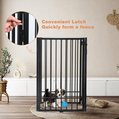 Foldable Free Standing Dog Gate with Door , Extra Wide Indoor Dog Fence, 31.5'' Height 