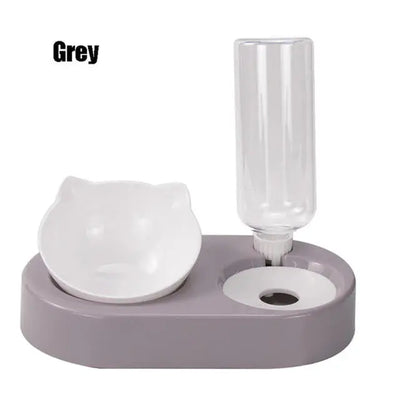 Pet Bowl Double Bowls Food Water Feeder with Auto Water Dispenser