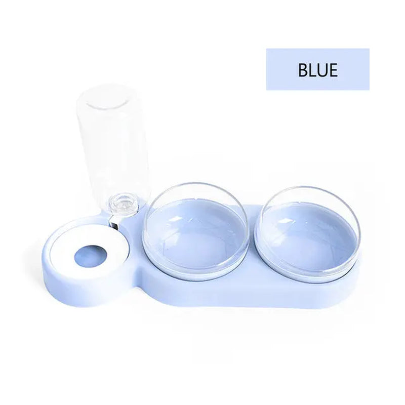 Pet Bowl Double Bowls Food Water Feeder with Auto Water Dispenser