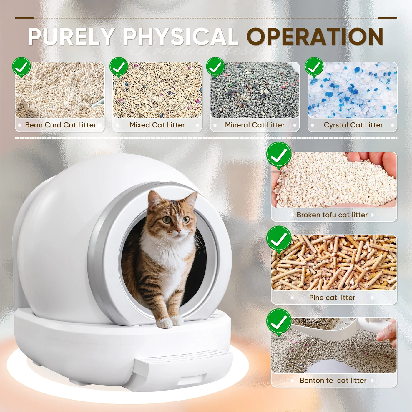 Automatic Self-Cleaning Cat Litter Box with Plastic Pad, with APP Control