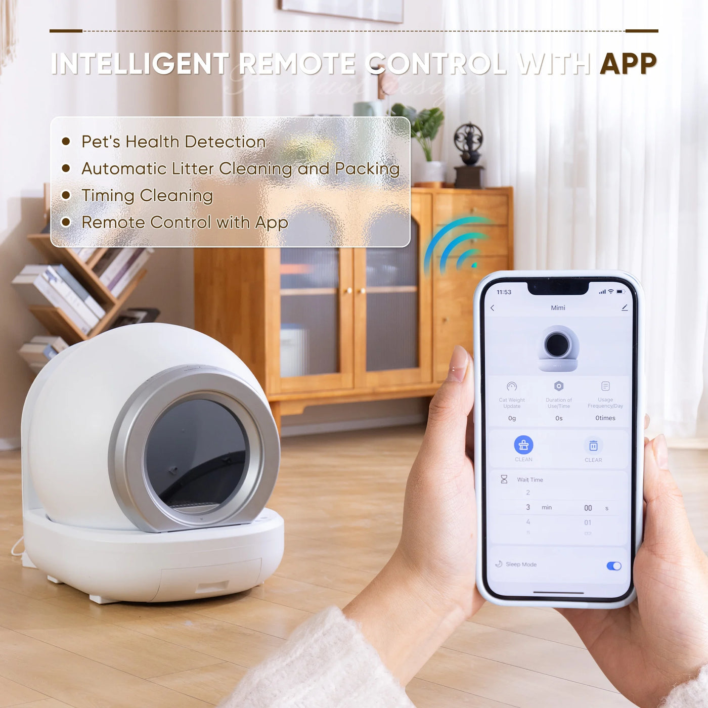 Automatic Self-Cleaning Cat Litter Box with Plastic Pad, with APP Control