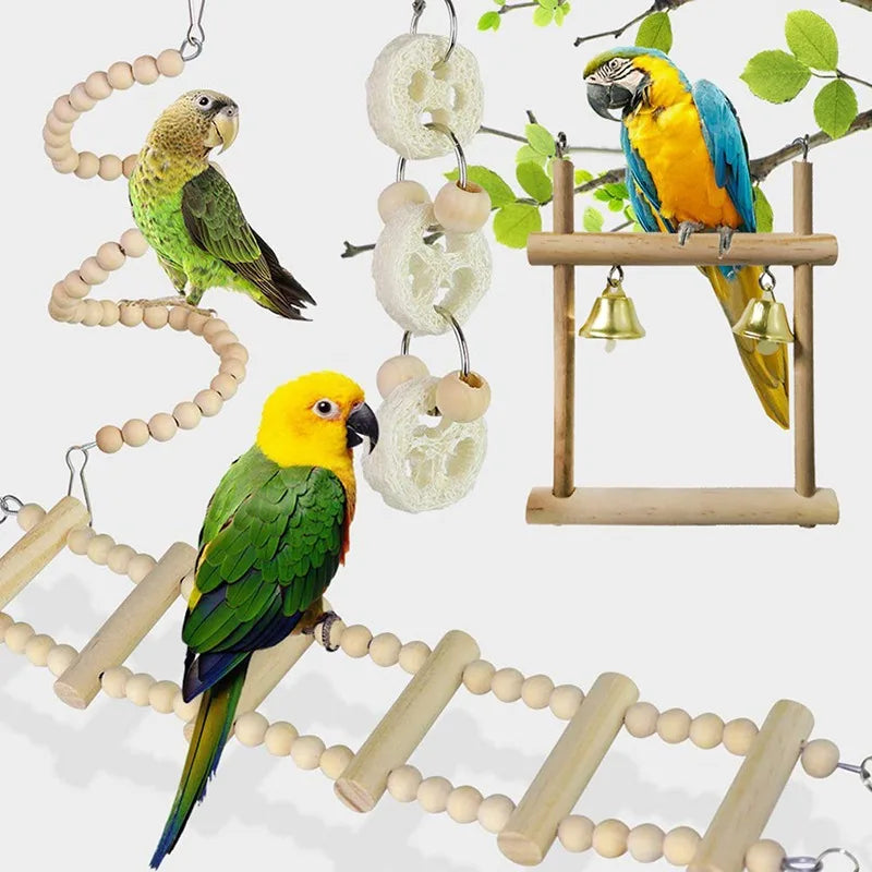 8PCS Set Combination Parrot/Birds Wood Toys and Enrichment