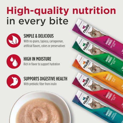 Grain-Free Perfect Purees Premium Wet Cat Treats, Squeezable Meal Topper for Felines