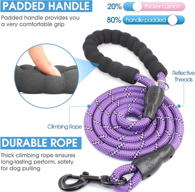 2 Packs 5FT Dog Leash with Comfortable Padded Handle and Highly Reflective 